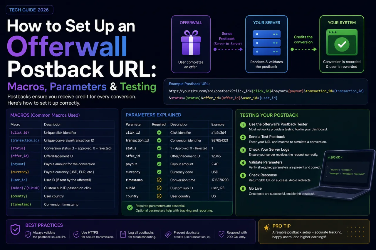 How to Set Up an Offerwall Postback URL: Macros, Parameters & Testing