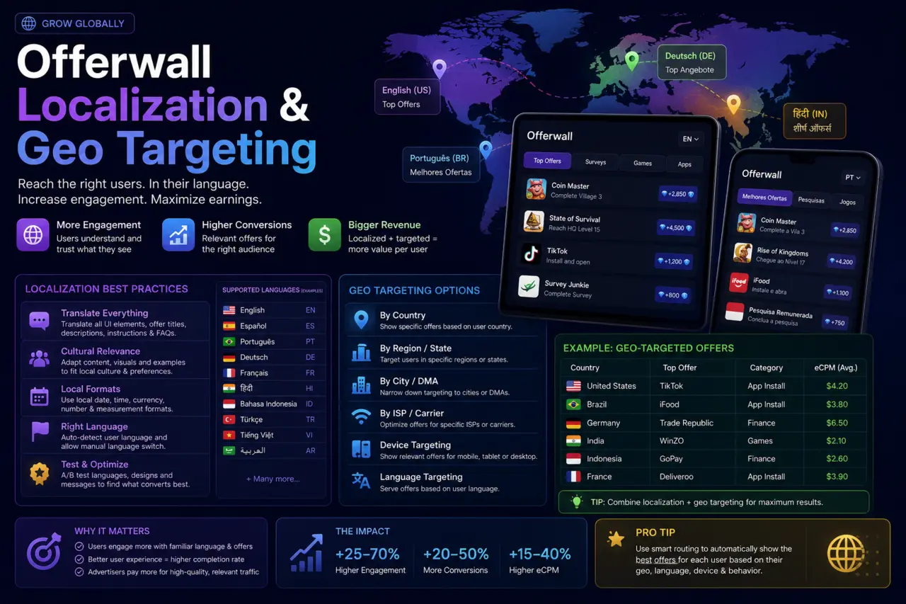 Offerwall Localization & Geo Targeting: Boost Fill Rate and eCPM